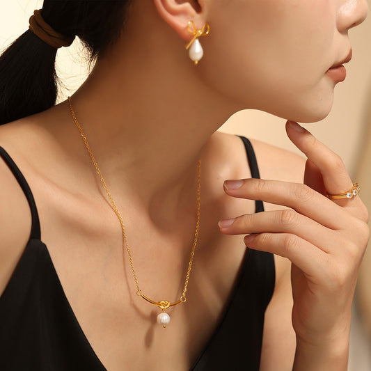 Dainty Bow Knot Dangle Earrings Necklaces