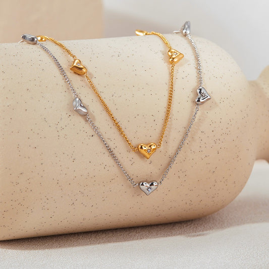 Dainty Heart Necklace Bracelet Jewelry Set