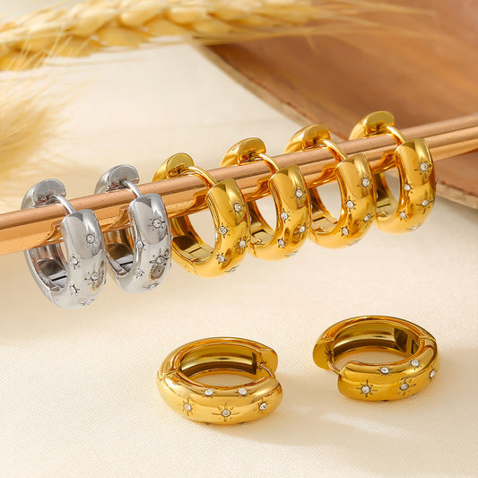 Star Rhinestone Huggie Hoop Earrings