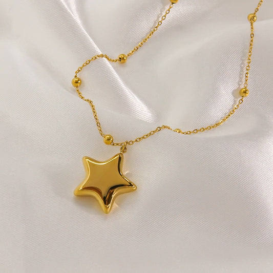 Puffy Star Pendant Necklace and Earrings Set