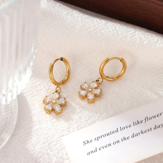 Flower Gem Hoop Earrings