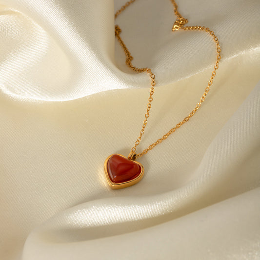 Red Agate Heart Pendant Necklace