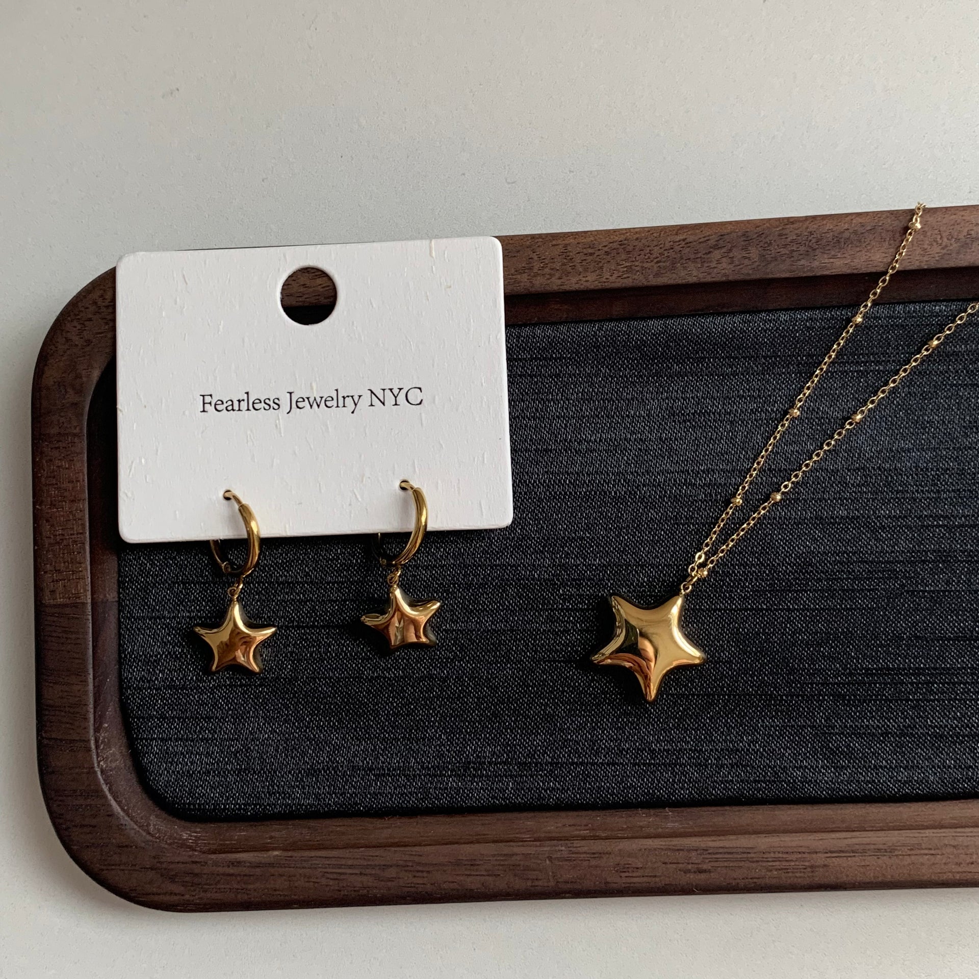 Puffy Star Pendant Necklace and Earrings Set