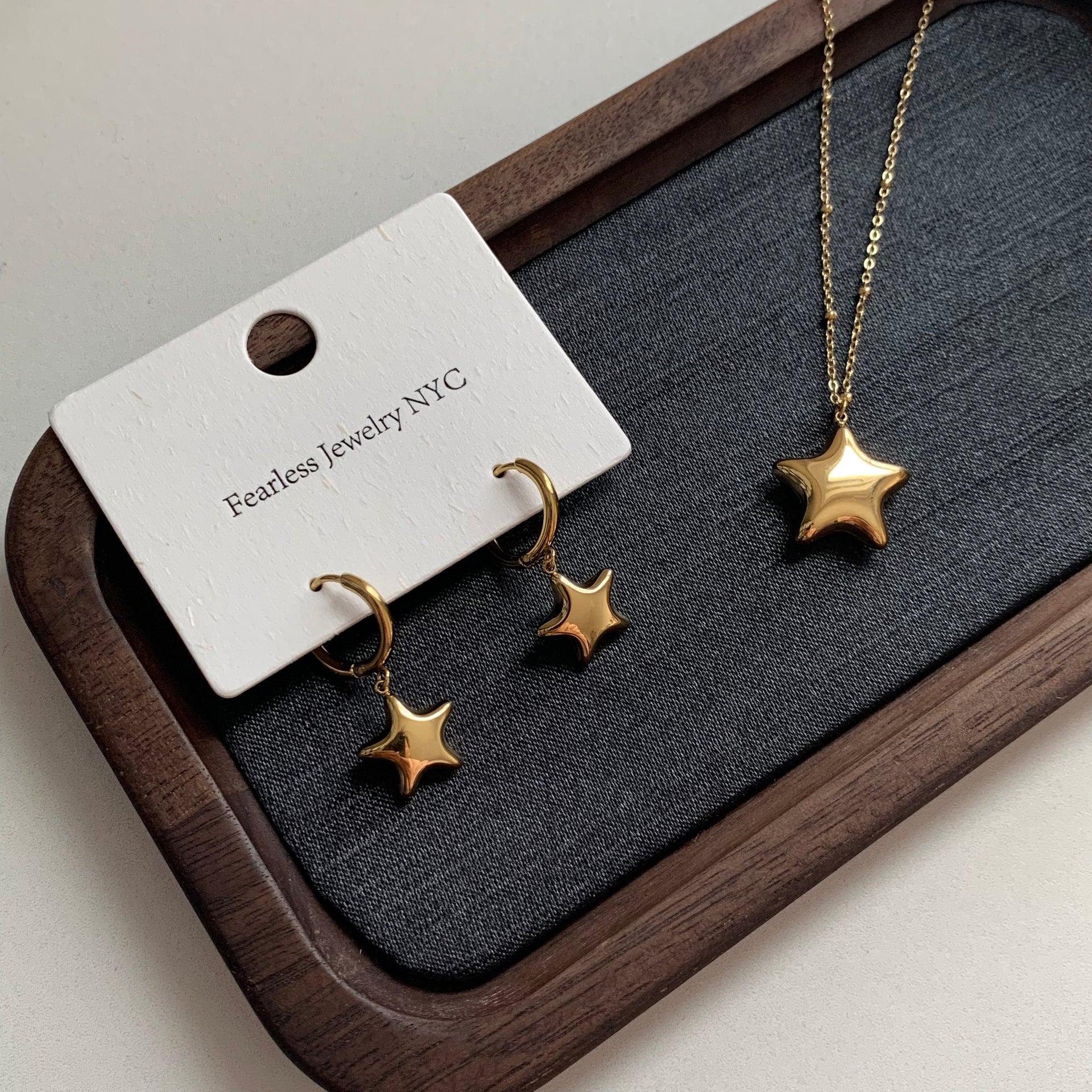 Puffy Star Pendant Necklace and Earrings Set
