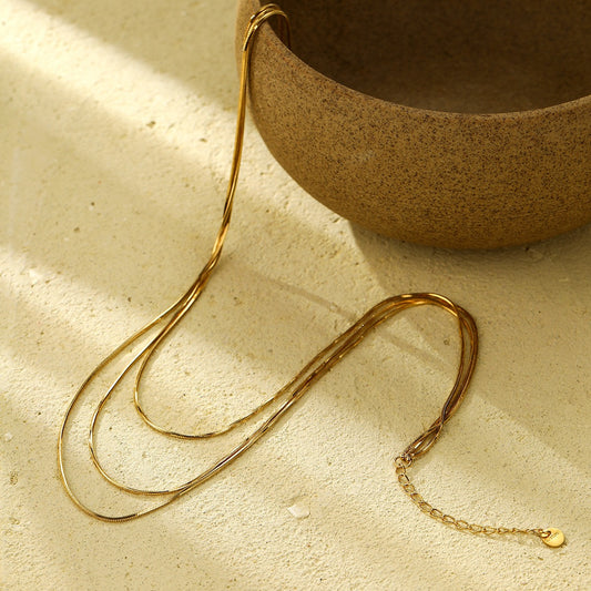 Triple-Layer Stainless Steel Gold Necklace