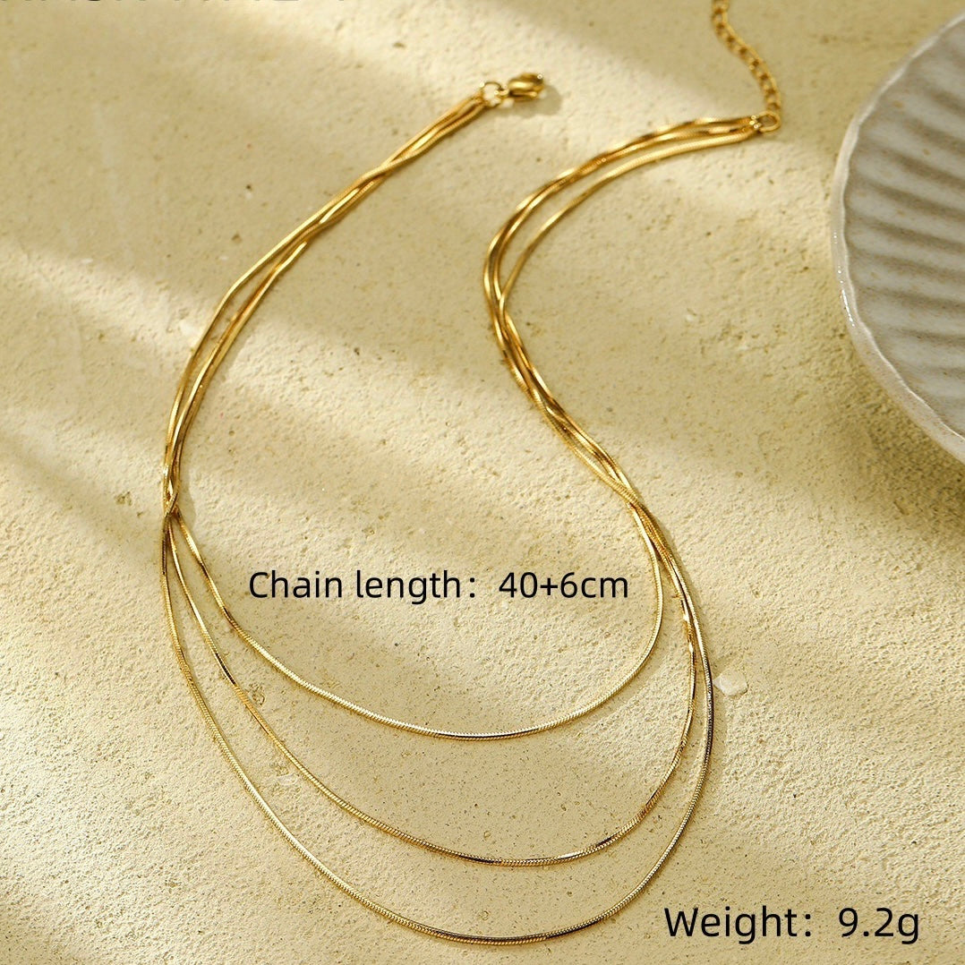 Triple-Layer Stainless Steel Gold Necklace