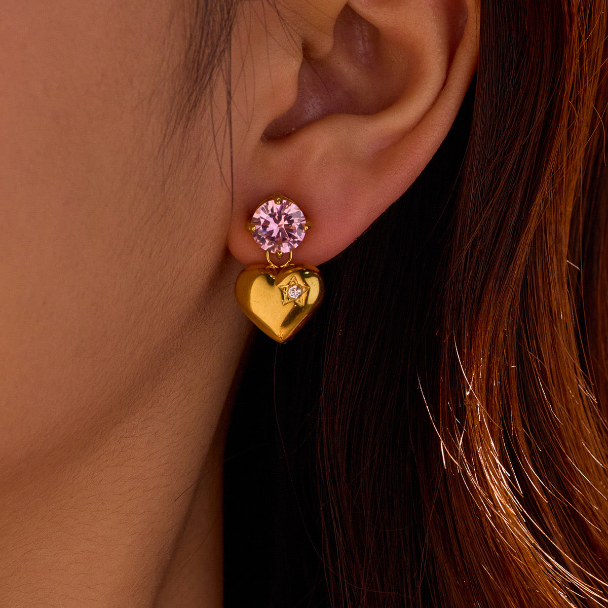 Heart Charm Gemstone Earrings