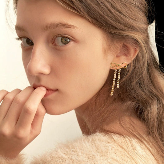 Bow Dangle Crystal Earrings
