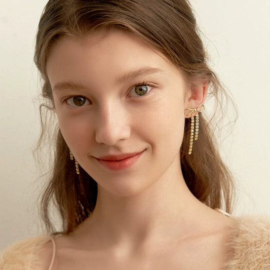 Bow Dangle Crystal Earrings