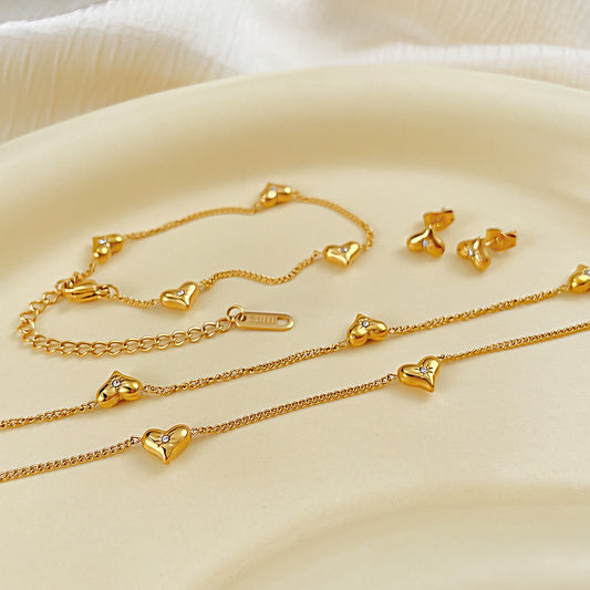 Dainty Heart Necklace Bracelet Jewelry Set