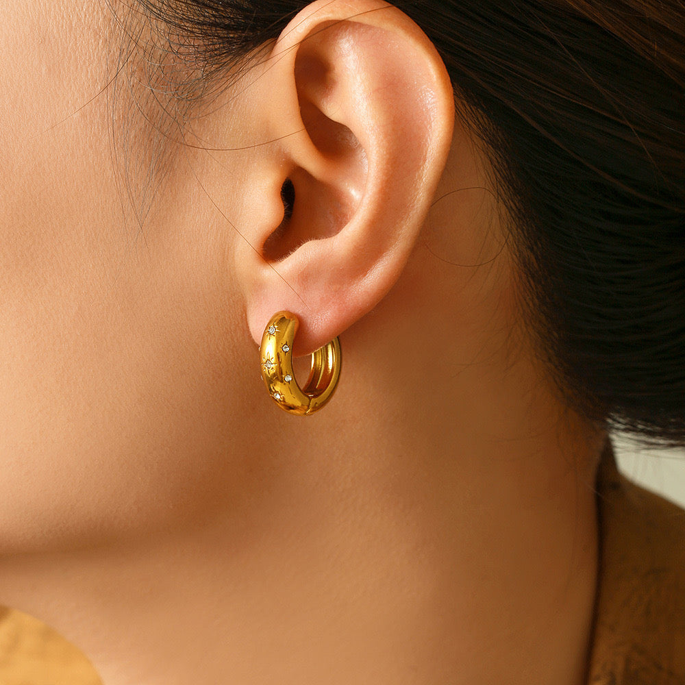 Star Rhinestone Huggie Hoop Earrings