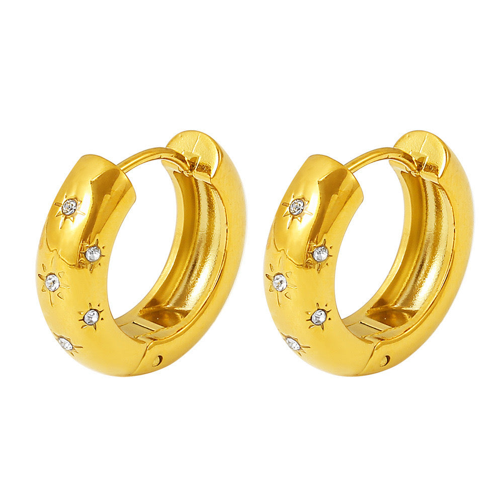 Star Rhinestone Huggie Hoop Earrings