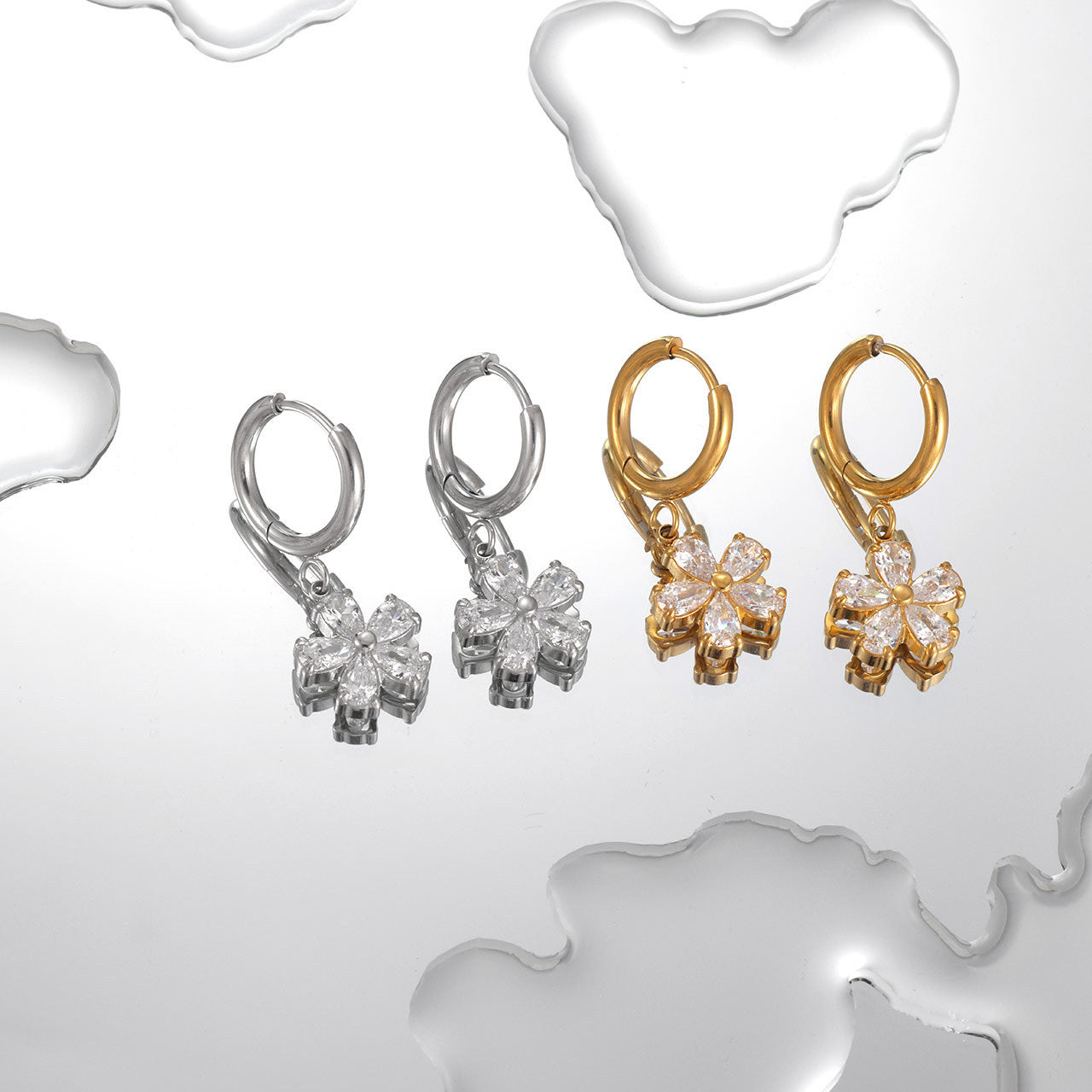 Flower Gem Hoop Earrings