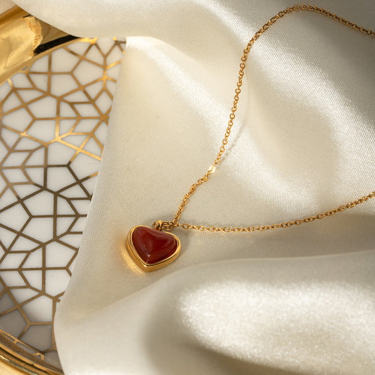 Red Agate Heart Pendant Necklace
