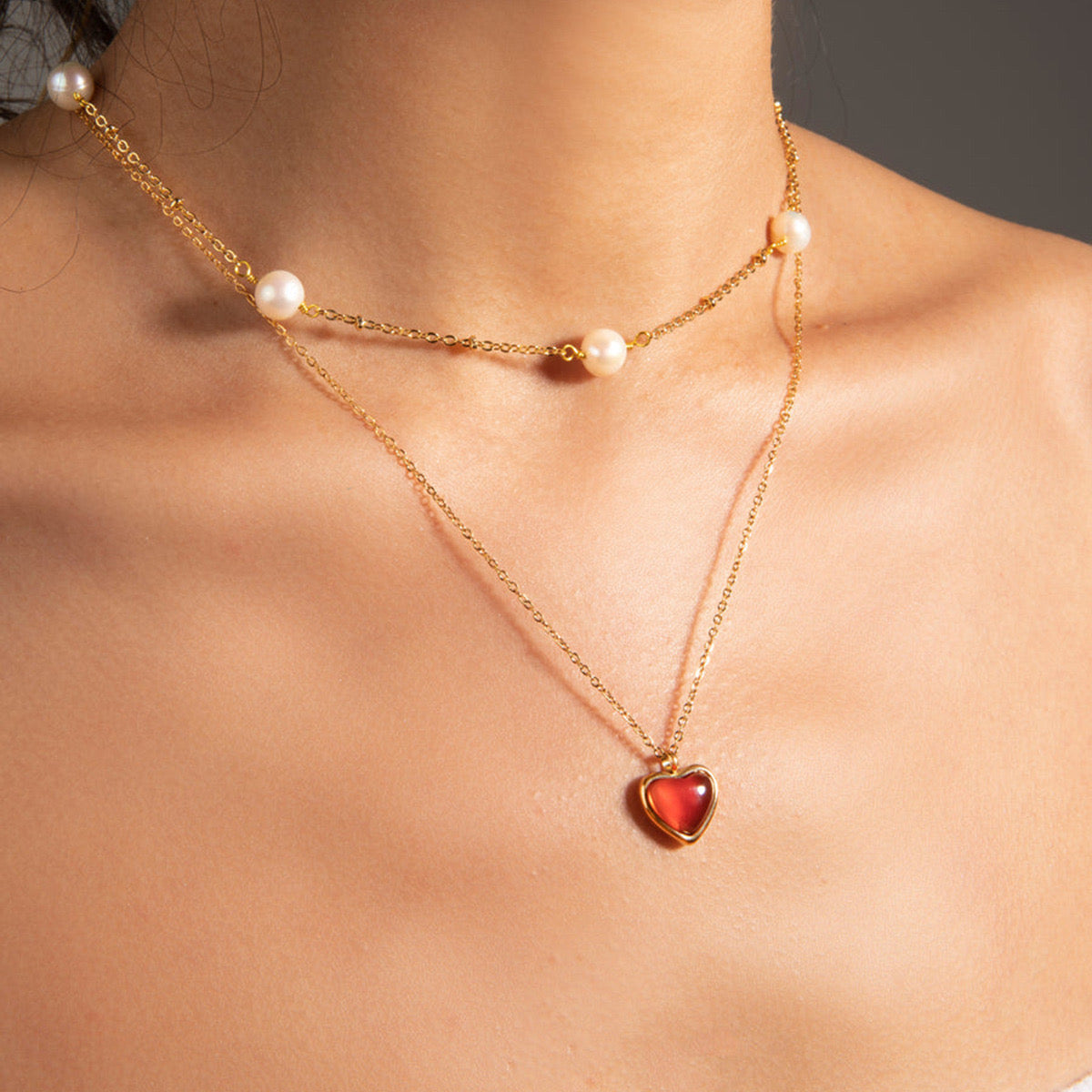 Red Agate Heart Pendant Necklace